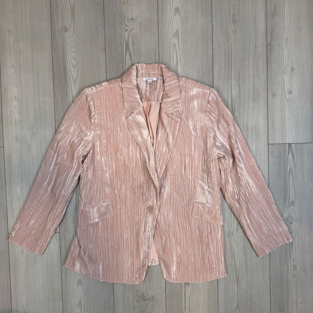 Chico's Blush Pink Crushed Velvet Blazer Single Button Jacket Size 2.5 US 14